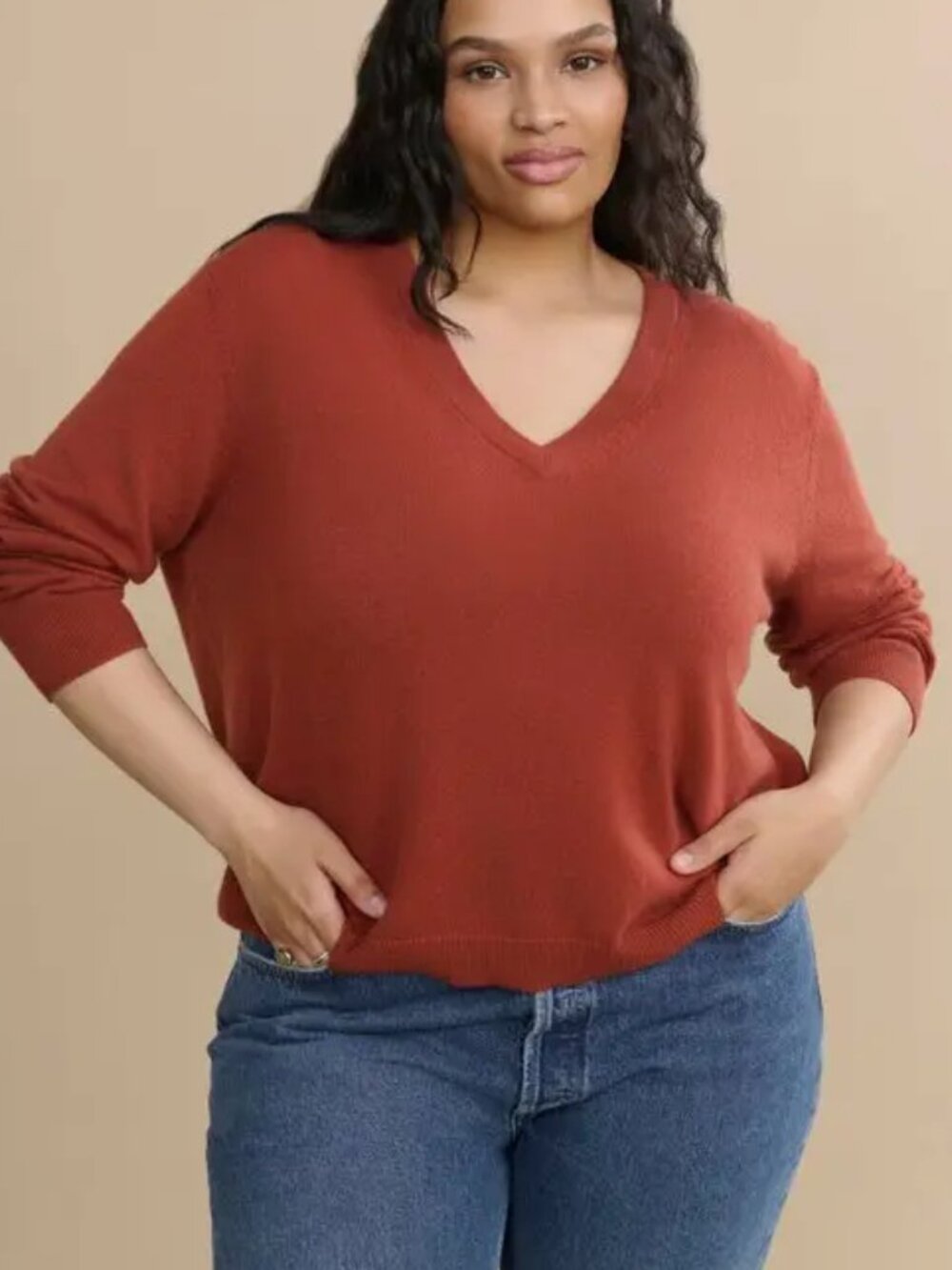 NWOT Jenni Kayne Flynn Cashmere V-neck Sweater Sienna Warm Neutrals 2X Spring